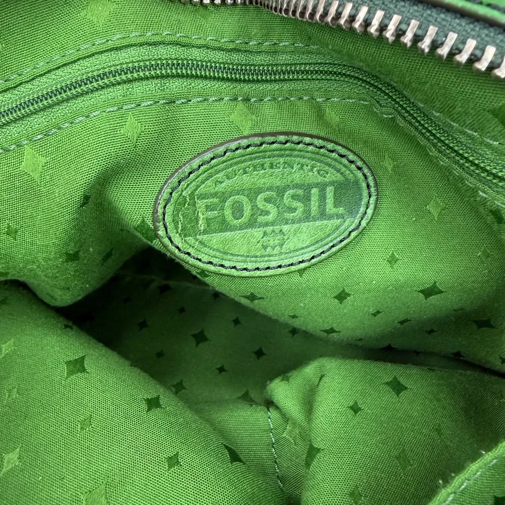 Fossil Kelly Green Pebble Leather Marlow Satchel Bag Purse Top Zip Closure